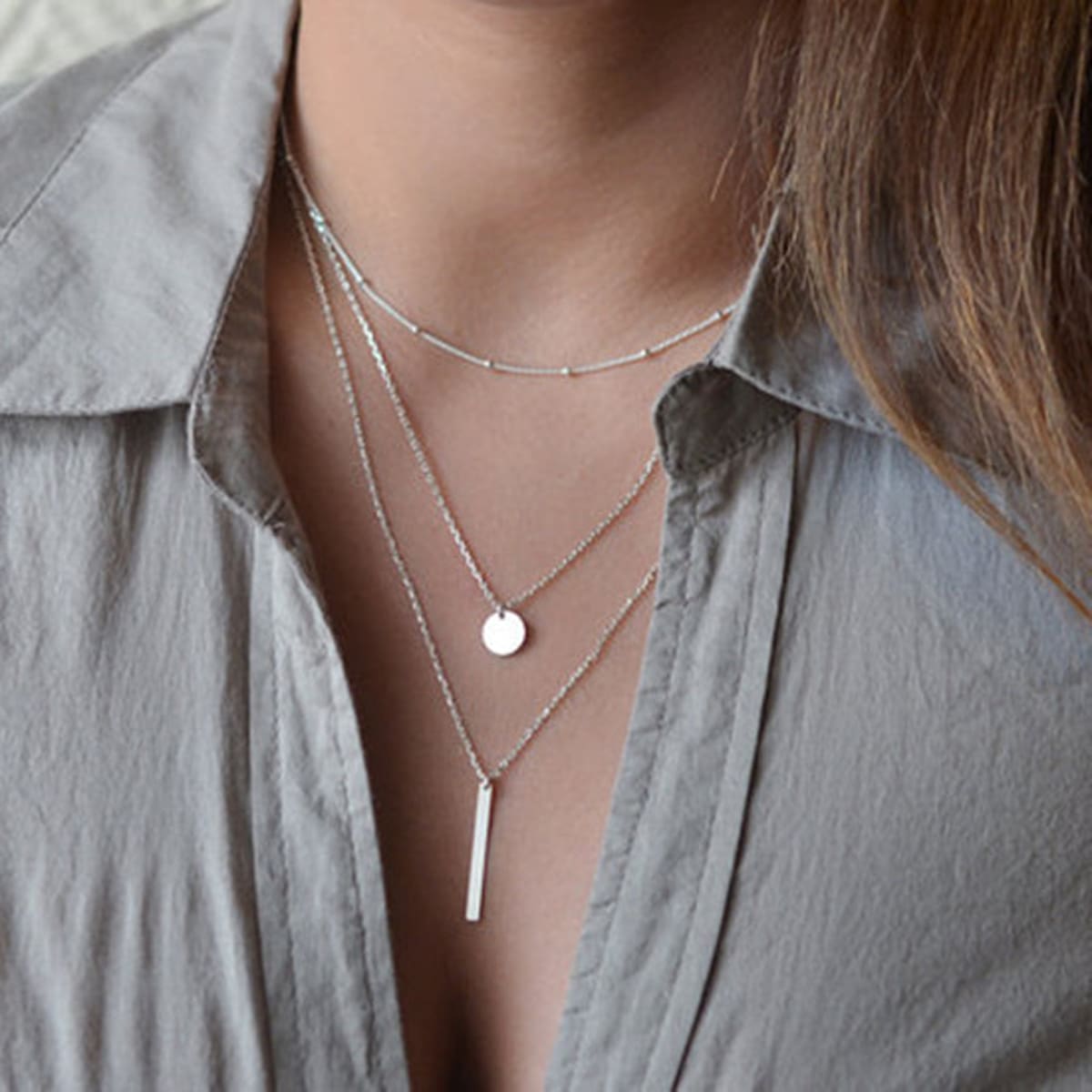

Disc Decor Layered Chain Necklace, Silver