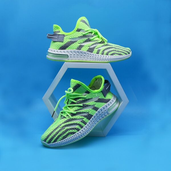 

Neon Lime Lace-up Front Striped Graphic Knit Sneakers, Green