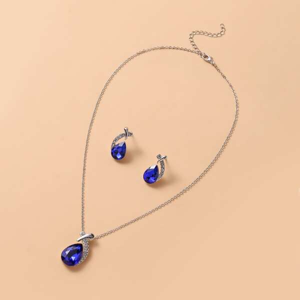 

Water Drop Pendant Necklace & Earrings, Blue