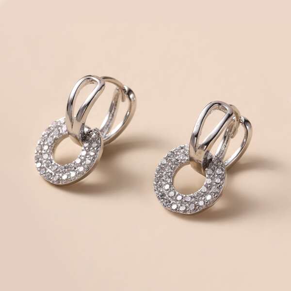 

Metal Round Drop Earrings, Silver
