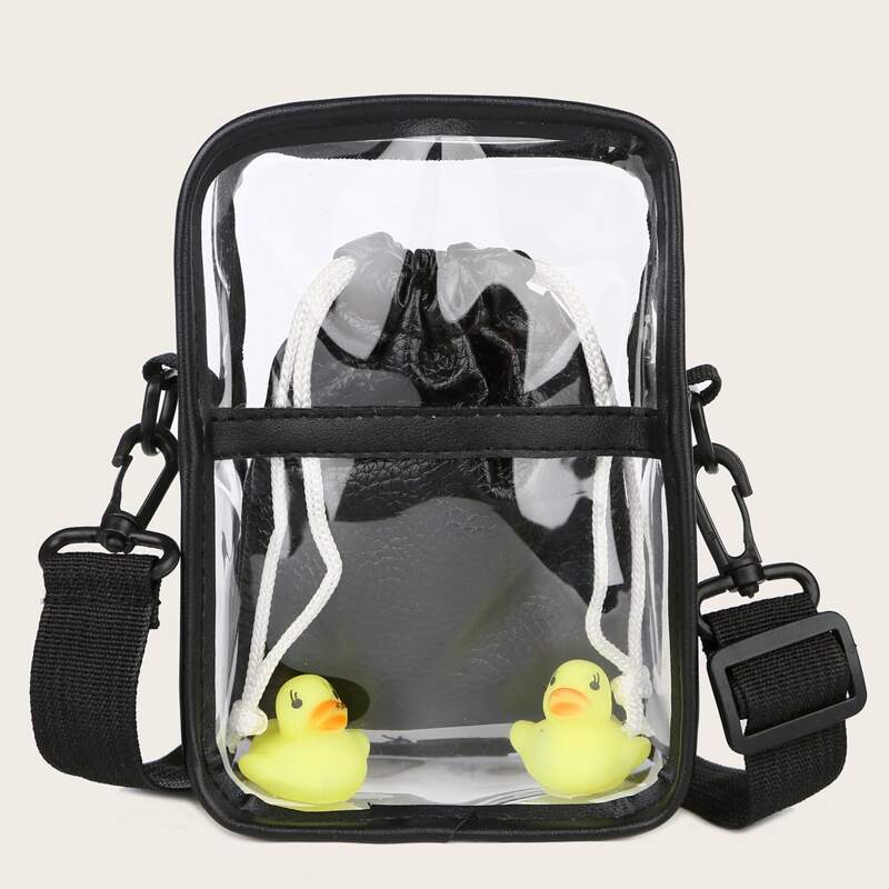 

Clear Double Duck Decor Crossbody Bag, Black