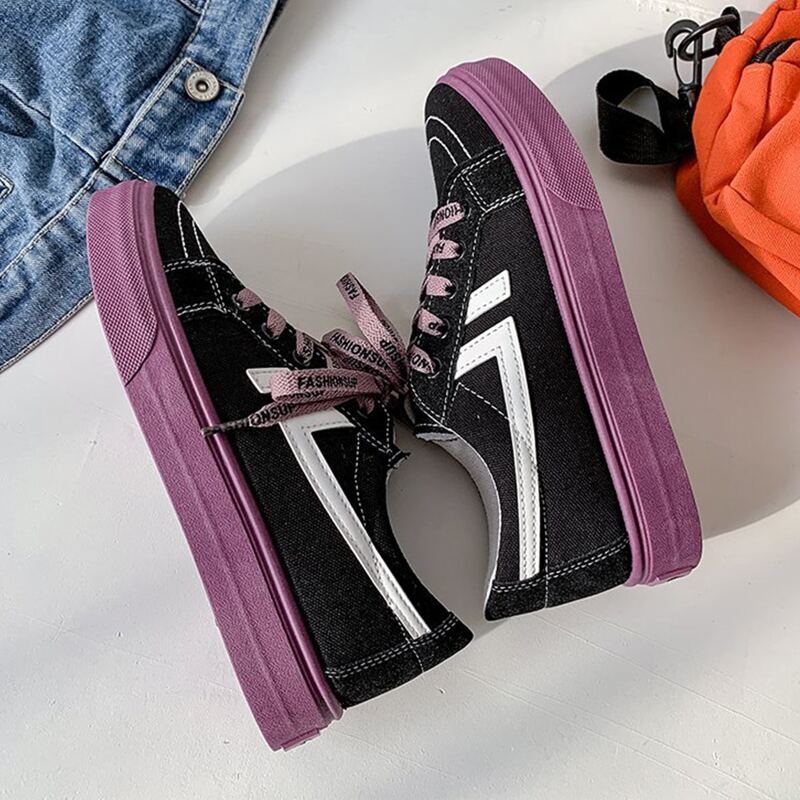 

Letter Print Strap Canvas Sneakers, Black