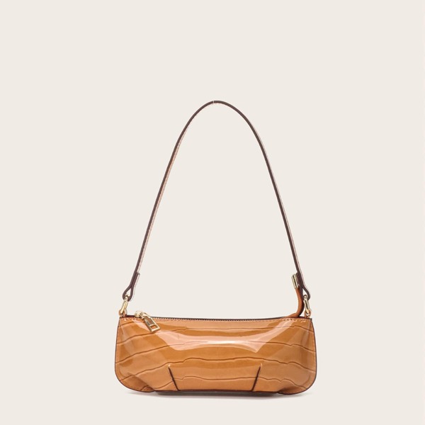 

Minimalist Textured Baguette Bag, Camel