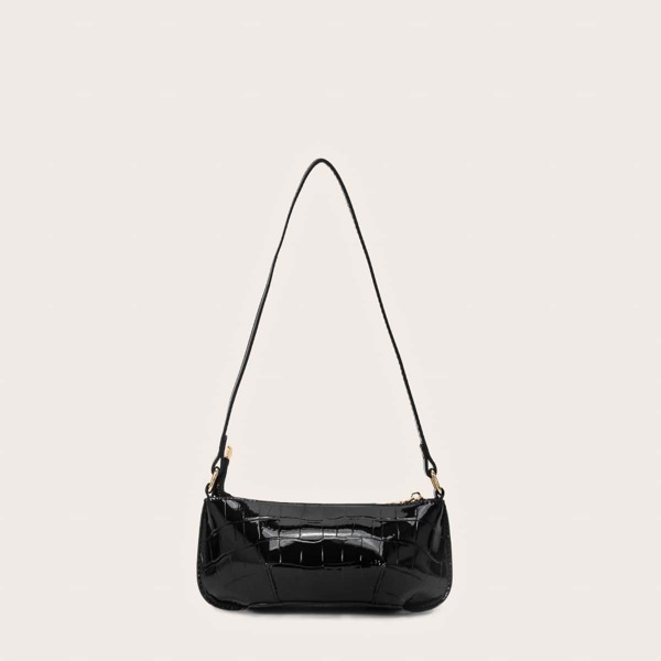 

Croc Embossed Baguette Bag, Black