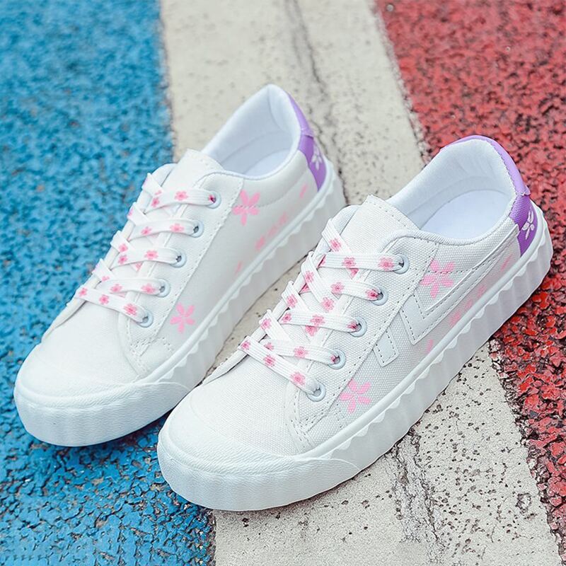 

Floral Lace Up Canvas Sneakers, White