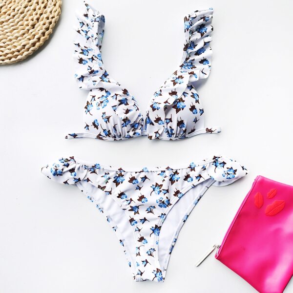 

Floral Ruffle Trim Bikini Swimsuit, Multicolor