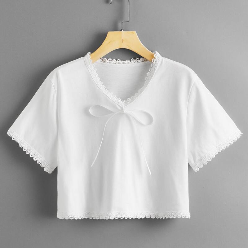 

Lace Trim Crop Top, White