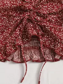 Soleia Top de manga farol de espalda con fruncido con cordón delantero - Burdeos - Ver 4