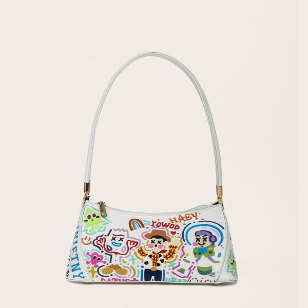 

Graffiti Graphic Baguette Bag, Multicolor
