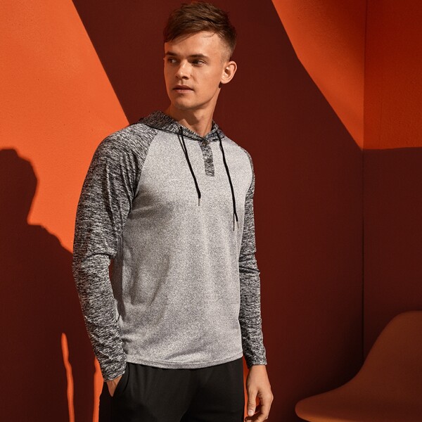

Men Space Dye Colorblock Drawstring Hoodie, Grey