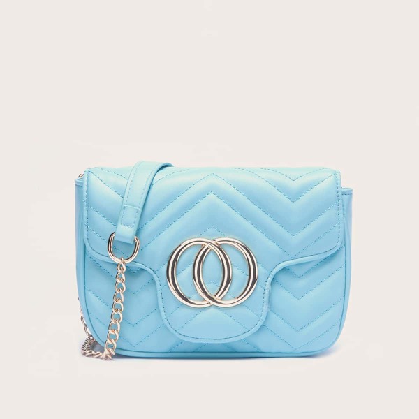 

Metal Decor Textured Crossbody Bag, Blue
