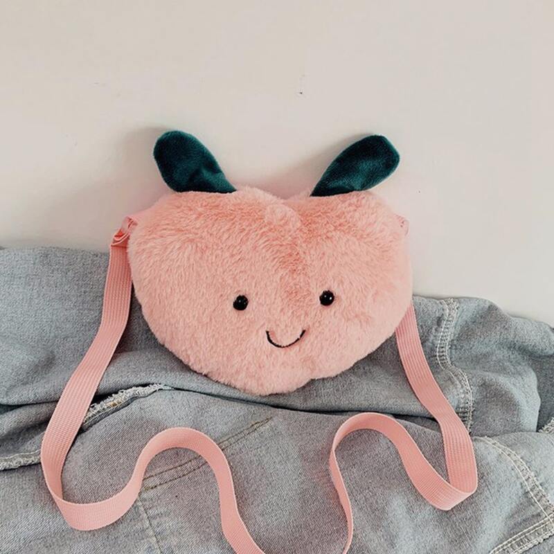 

Heart Fluffy Crossbody Bag, Pastel baby pink