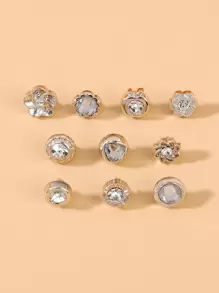 10入組水鑽花朵胸針 - 金黃色 - 查看 1