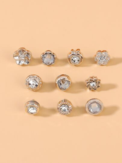 10pcs Diamond Flower Brooch