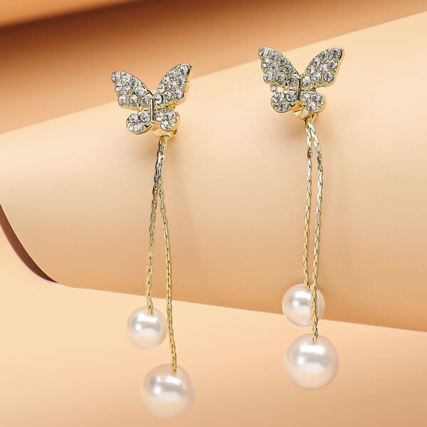 

Alloy Butterfly Tassel Earrings, Gold
