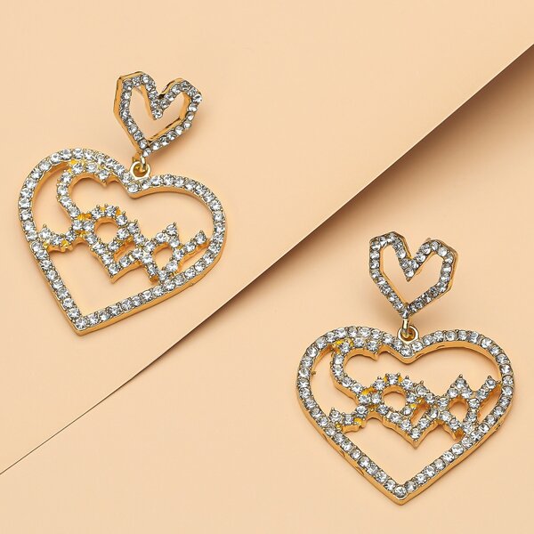 

Diamond Heart Alloy Drop Earrings, Gold