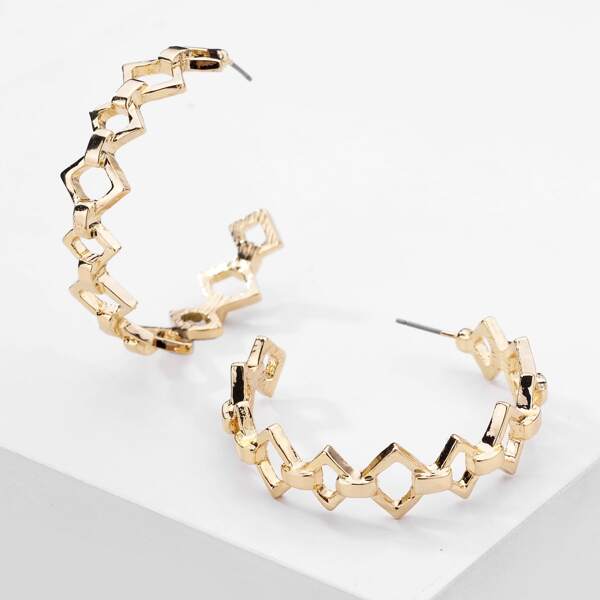 

Rhombic Geometry Hoop Earrings, Gold