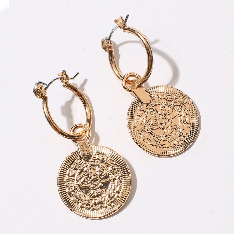 

Coin Hoop Earrings, Gold
