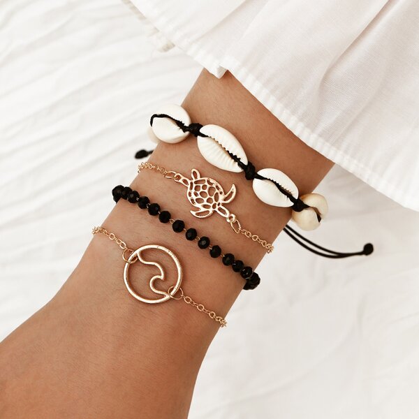 

4pcs Shell Wave Bracelet, Multicolor