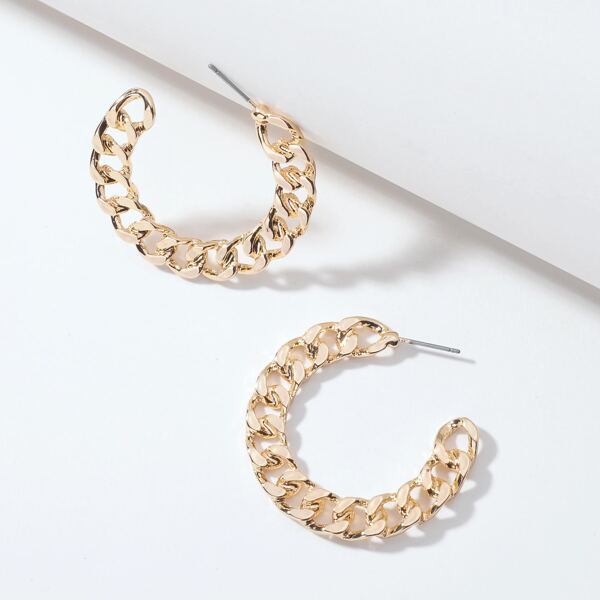 

Metal Chain Hoop Earrings, Gold
