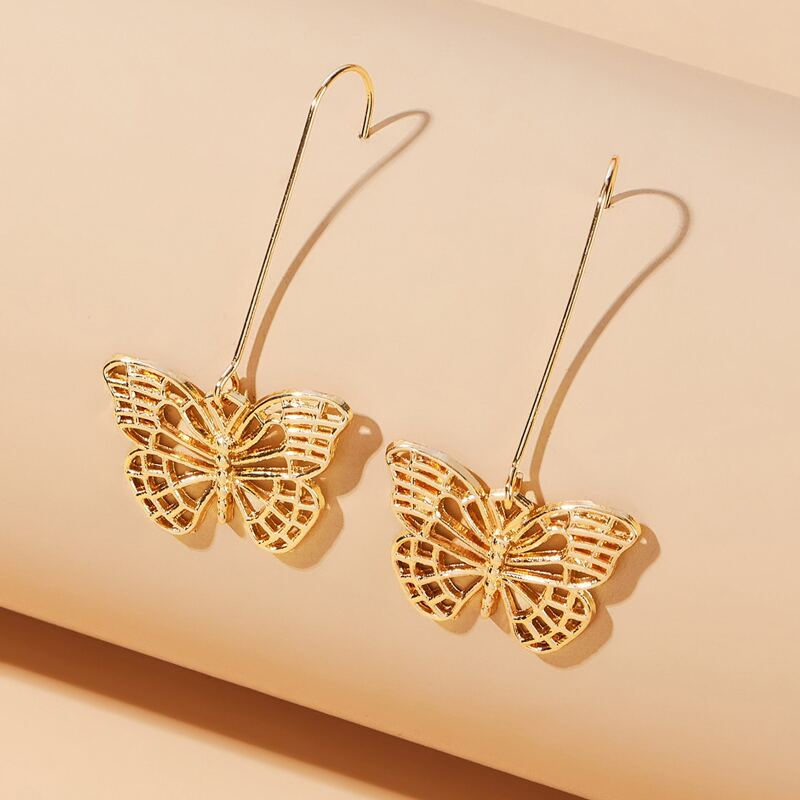 

Hollow Out Butterfly Decor Earrings, Gold