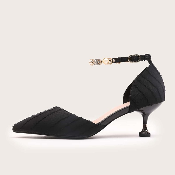 

Rhinestone & Faux Pearl Decor Ankle Strap Pumps, Black