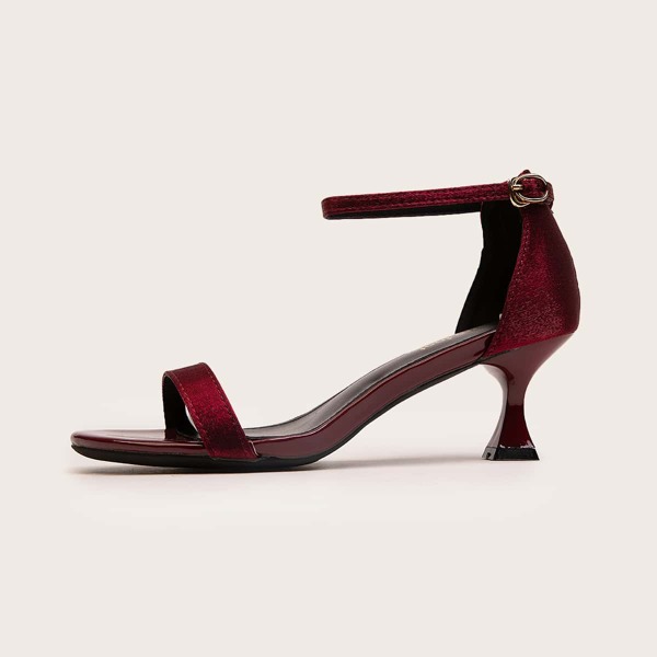 

Velvet Ankle Strap Sculptural Heels Sandals, Burgundy