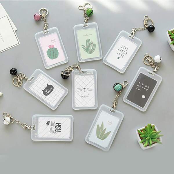 

1pc Random Card Holder With Keychain, Multicolor