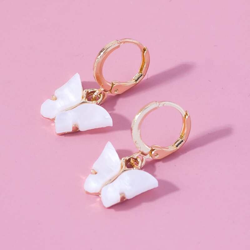

Butterfly Charm Hoop Earrings, White