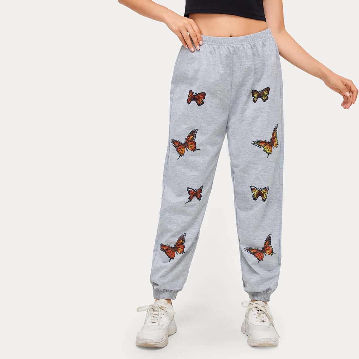 

Butterfly Print Sweat Joggers, Grey