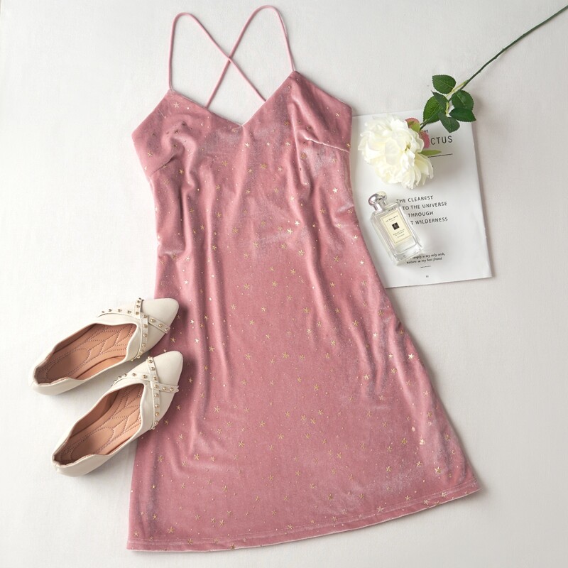 

Velvet Allover Star Cami Dress, Dusty pink
