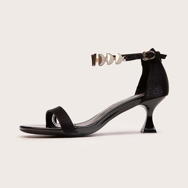 

Velvet Metal Decor Sculptural Heels Sandals, Black