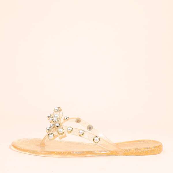 

Clear Faux Pearl Decor Flip Flops, Champagne clear