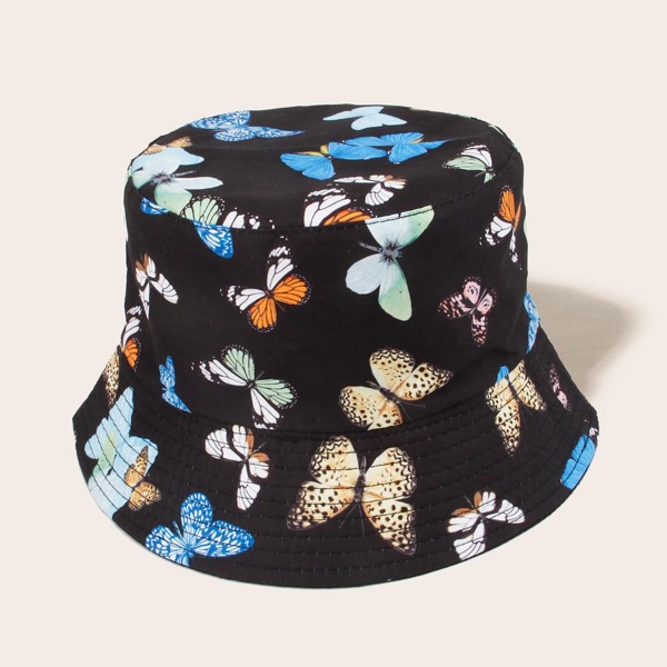 

Butterfly Pattern Bucket Hat, Black