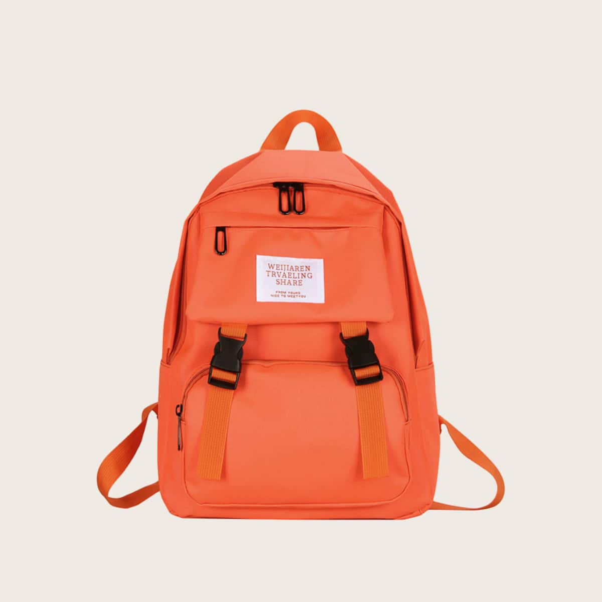 

Buckle Pocket Zip Backpack, Orange bright