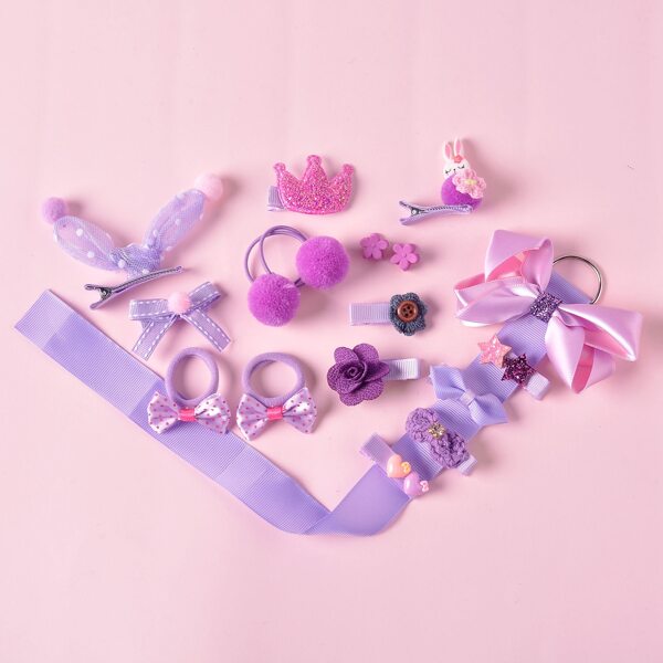 

18pcs Toddler Girls Bow Pom Pom Hair Accessory, Purple