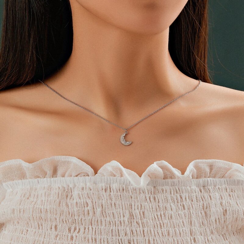 

Moon Charm Necklace, Silver