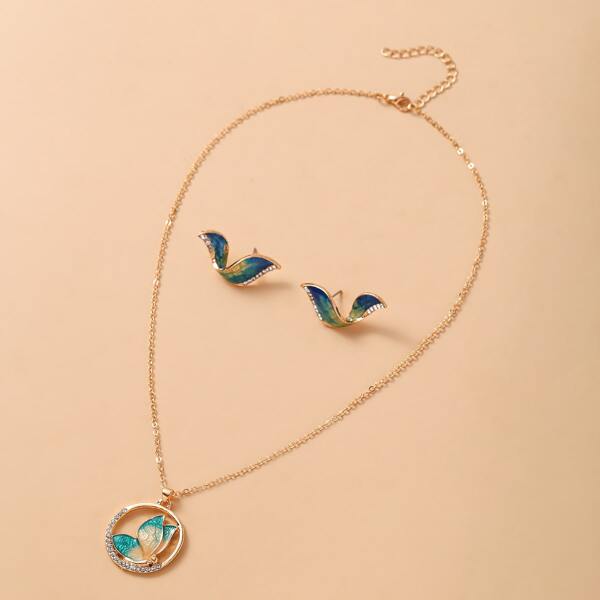 

Butterfly Pendant Necklace & Earrings, Blue