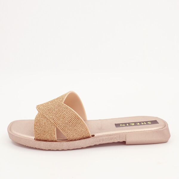 

Criss Cross Rhinestone Slides, Gold