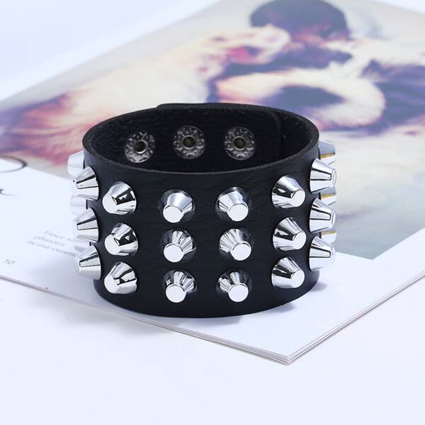 

Men Punk Rivet Bracelet, Black