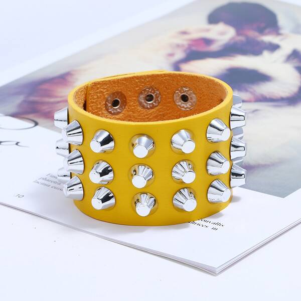 

Men Punk Rivet Bracelet, Yellow