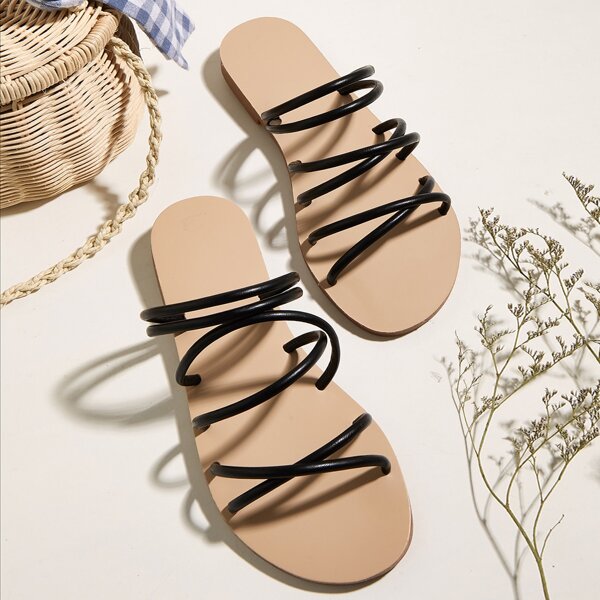 

Cross Strap Two Way Wear Slide Sandals, Black