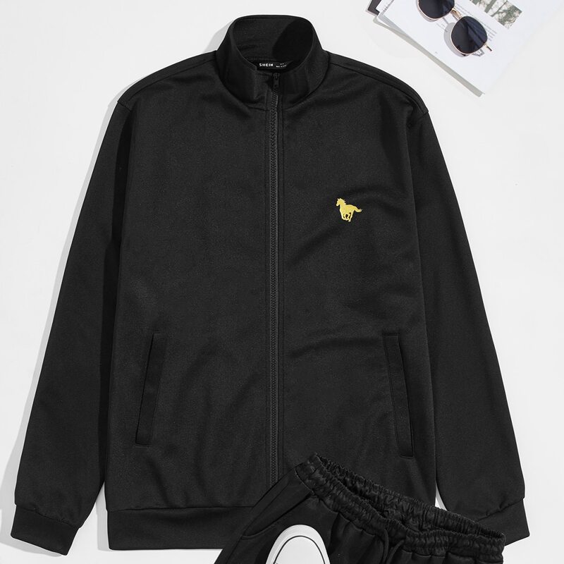 

Guys Mock-Neck Zip Up Horse Print Coat, Black