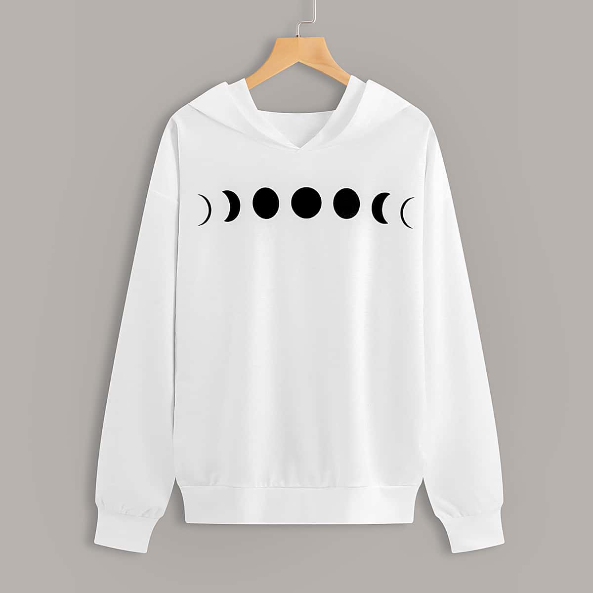 

Drop Shoulder Graphic Hooded Sweatshirt, White