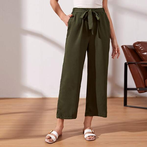 

Армейский зеленый Пояс Одноцветный Повседневный Брюки