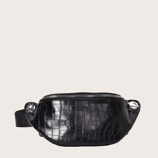 

Croc Embossed Fanny Pack, Black