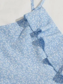 Soleia Ruffle Trim Wrap Tie Side Ditsy Floral Slip Dress - Baby Blue - View 4