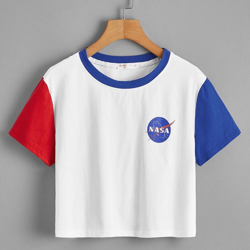 

Colorblock Letter Crop Tee, White