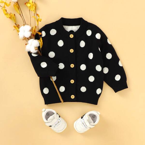 

Toddler Girls Polka Dot Button Up Cardigan, Black