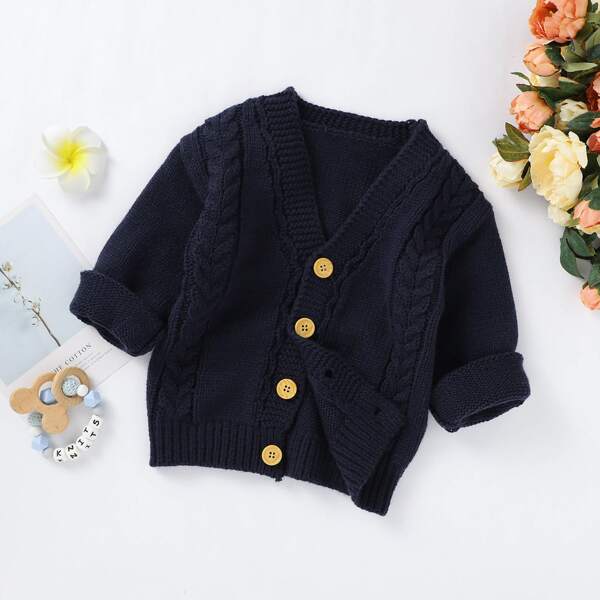 

Toddler Girls Cable Knit Button Up Cardigan, Navy blue